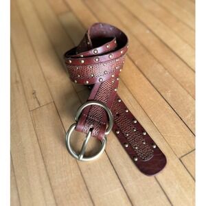 Fossil 1.5" Embossed Studded Brown Leather Belt S